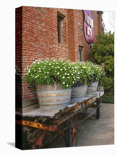 Flowers on Old Baggage Wagon, Vintage 1870 Shops, Napa Valley, California, USA-John Alves-Premier Image Canvas