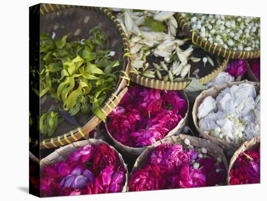 Flowers Prepared for Offerings, Yogyakarta, Java, Indonesia-Ian Trower-Premier Image Canvas