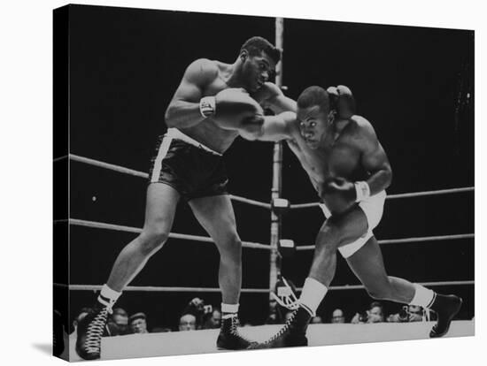 Floyd Patterson, and Sonny Liston During Championship Fight in Won by Liston in 1 1/2 Minutes-George Silk-Premier Image Canvas