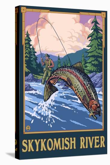 Fly Fishing Scene - Skykomish River, Washington-Lantern Press-Stretched Canvas