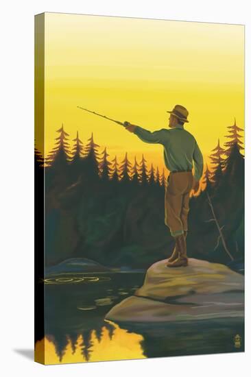 Fly Fishing Scene-Lantern Press-Stretched Canvas