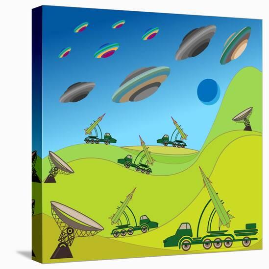 Flying Plates of Aliens are Attacking the Earth-qiiip-Stretched Canvas