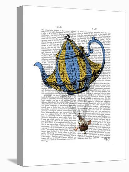 Flying Teapot 3 Blue and Yellow-Fab Funky-Stretched Canvas