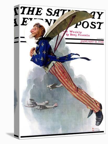 "Flying Uncle Sam" Saturday Evening Post Cover, January 21,1928-Norman Rockwell-Premier Image Canvas