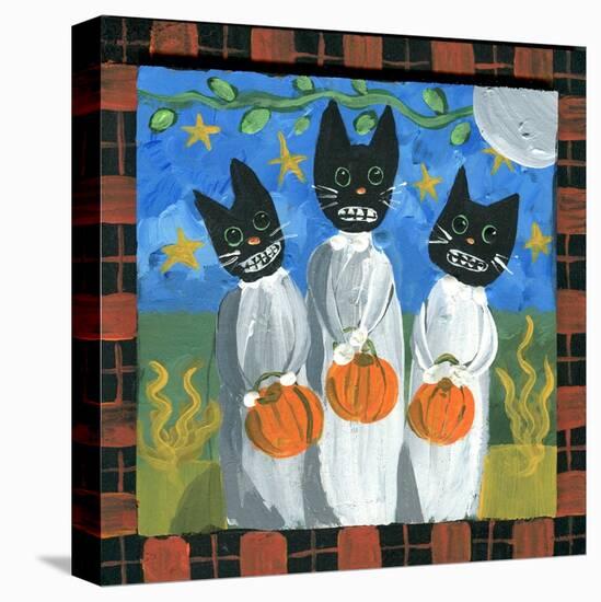 Folk Art Black Cats Halloween-sylvia pimental-Stretched Canvas