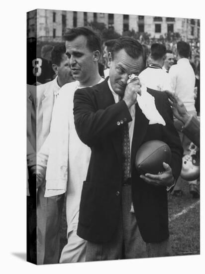 Football Coach Jack Freeman Holding Ball Weeps with Joy After His Team-Hank Walker-Premier Image Canvas