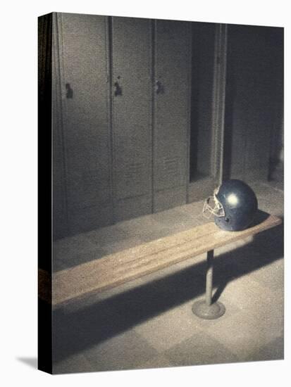 Football Helmet on Bench in Locker Room-null-Premier Image Canvas
