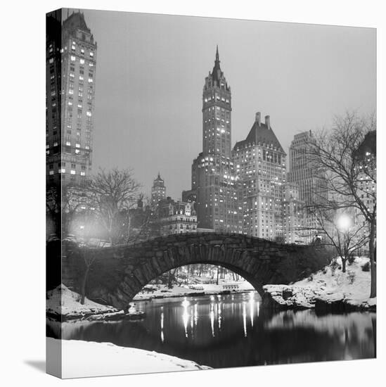 Footbridge in Snowy Central Park-null-Premier Image Canvas