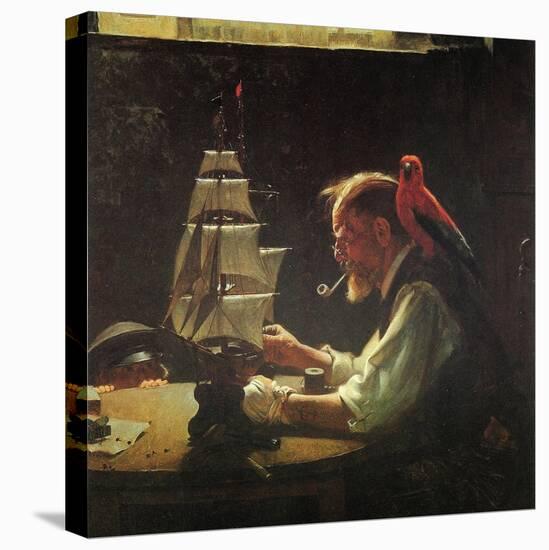 For a Good Boy (or Sea Captain Building Ship Model)-Norman Rockwell-Premier Image Canvas