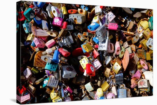 "Forever Love" - love locks on fence at Seoul Tower, Seoul, South Korea - tourist spot where lov...-null-Stretched Canvas