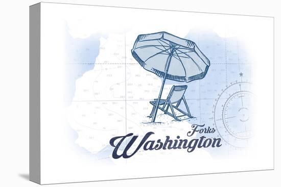 Forks, Washington - Beach Chair and Umbrella - Blue - Coastal Icon-Lantern Press-Stretched Canvas