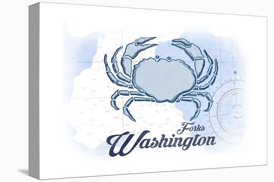 Forks, Washington - Crab - Blue - Coastal Icon-Lantern Press-Stretched Canvas