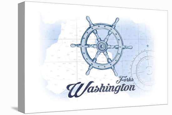 Forks, Washington - Ship Wheel - Blue - Coastal Icon-Lantern Press-Stretched Canvas