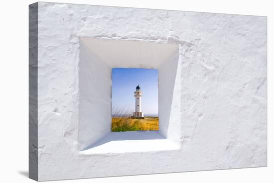 Formentera Mediterranean White Window with Barbaria Lighthouse-holbox-Stretched Canvas