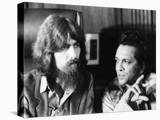 Former Beatle George Harrison (Left) and Indian Musician Ravi Shankar Talk to Newsmen in New York-null-Stretched Canvas