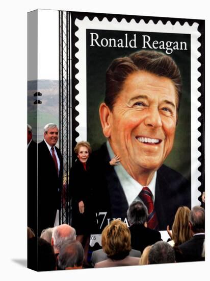 Former First Lady and Giant Replica of US Postage Stamp Honoring Late Husband, Ronald Reagan-null-Premier Image Canvas