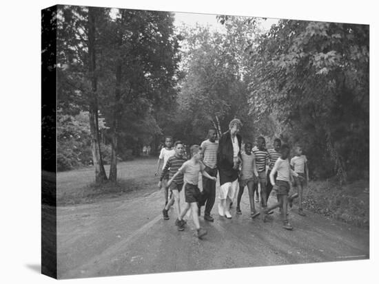 Former First Lady Eleanor Roosevelt Walking on Rustic Road with Children, En Route to Picnic-Martha Holmes-Premier Image Canvas