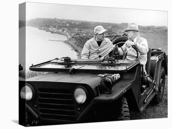 Former President Eisenhower with Walter Cronkite Above Normandy's Beaches--Stretched Canvas