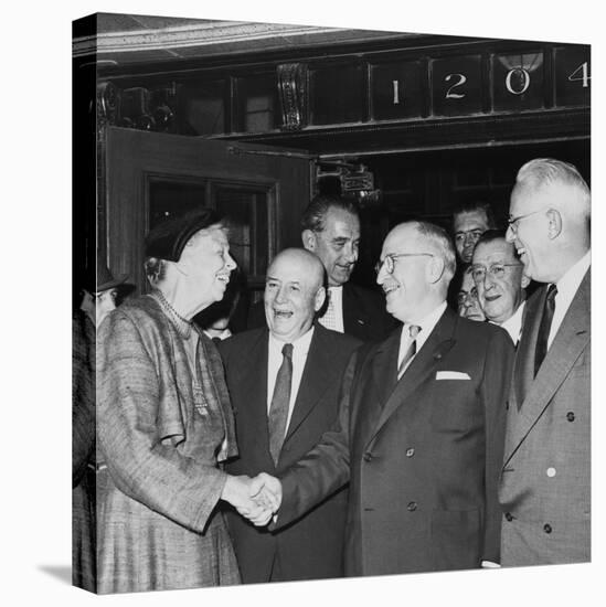 Former President Harry Truman and Eleanor Roosevelt Prior to Truman Library Cornerstone Ceremony-null-Stretched Canvas