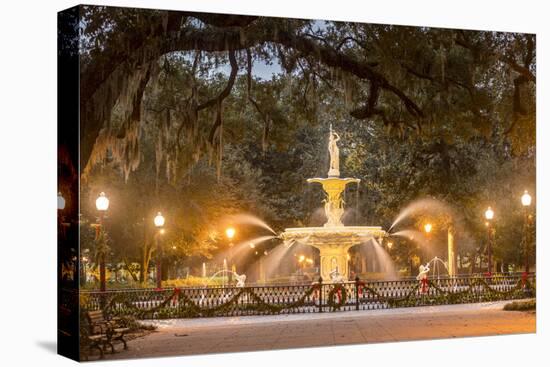 Forsyth Square and fountain with Christmas decorations, Savannah, Georgia.-Richard T Nowitz-Premier Image Canvas