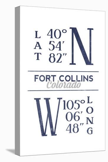 Fort Collins, Colorado - Latitude and Longitude (Blue)-Lantern Press-Stretched Canvas