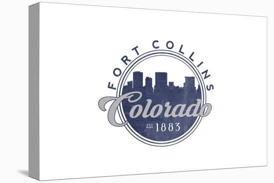 Fort Collins, Colorado - Skyline Seal (Blue)-Lantern Press-Stretched Canvas