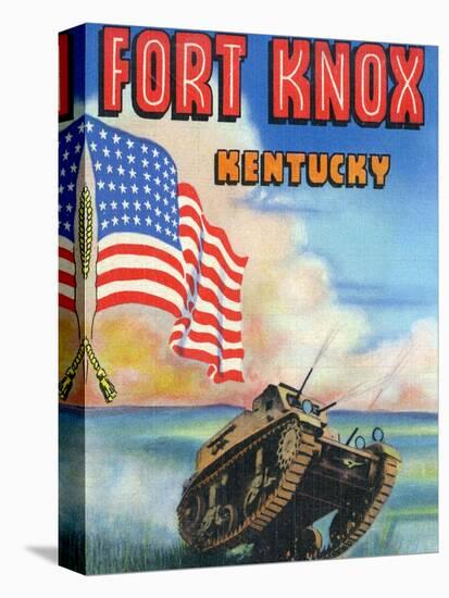 Fort Knox, Kentucky, Large Letters, View of a Tank and the US Flag-Lantern Press-Stretched Canvas