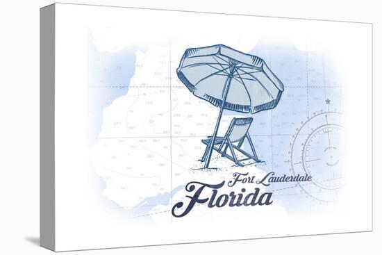Fort Lauderdale, Florida - Beach Chair and Umbrella - Blue - Coastal Icon-Lantern Press-Stretched Canvas