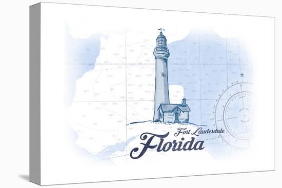 Fort Lauderdale, Florida - Lighthouse - Blue - Coastal Icon-Lantern Press-Stretched Canvas