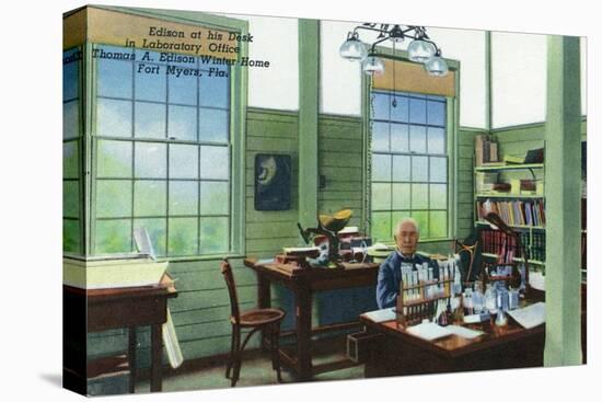 Fort Myers, Florida - T. Edison Winter Home, View of Edison at His Desk in Laboratory Office-Lantern Press-Stretched Canvas