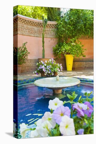 Fountain and Flowers in the Majorelle Gardens (Gardens of Yves Saint-Laurent)-Matthew Williams-Ellis-Premier Image Canvas