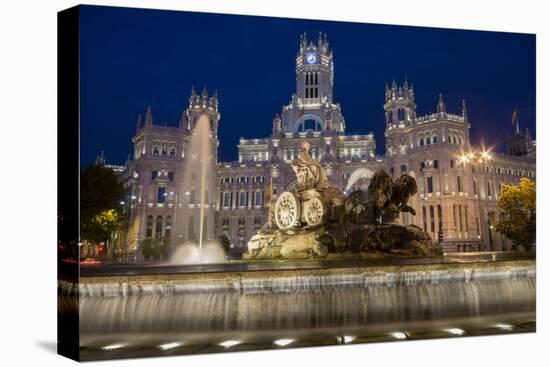 Fountain and Plaza De Cibeles Palace (Palacio De Comunicaciones) at Dusk, Plaza De Cibeles, Madrid-Charles Bowman-Premier Image Canvas