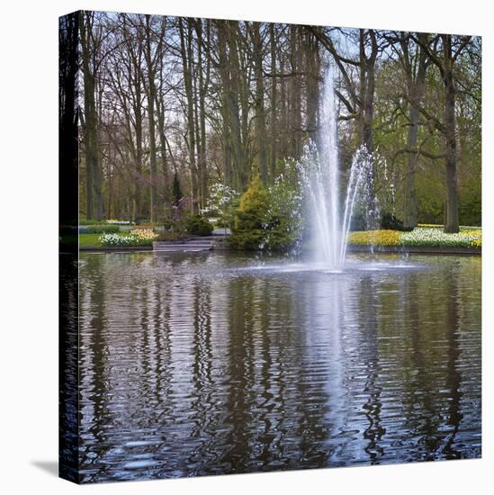 Fountain in Spring Garden Pond, Keukenhof Gardens, Lisse, Holland-Anna Miller-Premier Image Canvas