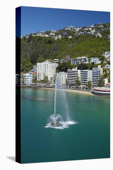 Fountain, Oriental Bay, and Mt Victoria, Wellington, New Zealand-David Wall-Premier Image Canvas