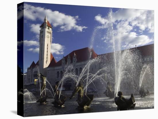 Fountains in Front of a Railroad Station, Milles Fountain, Union Station, St. Louis, Missouri, USA-null-Premier Image Canvas