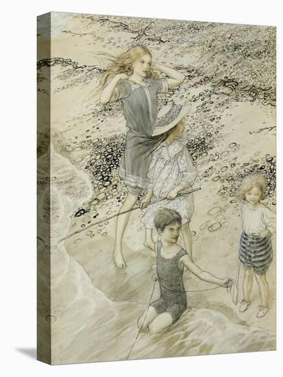 Four Children at the Seashore, 1910 (W/C on Paper)-Arthur Rackham-Premier Image Canvas