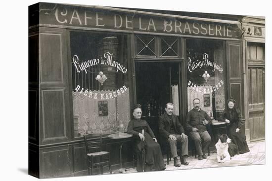 Four People and a Dog Outside a Cafe, France-null-Premier Image Canvas