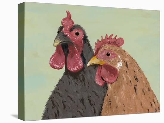 Four Roosters Brown Chickens-Jade Reynolds-Stretched Canvas