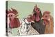 Four Roosters-Jade Reynolds-Stretched Canvas