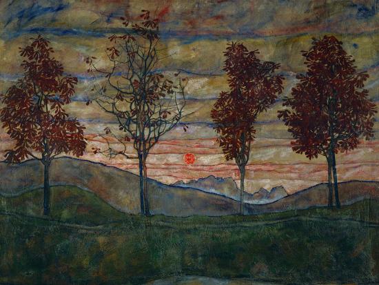 Four Trees, 1917-Egon Schiele-Stretched Canvas