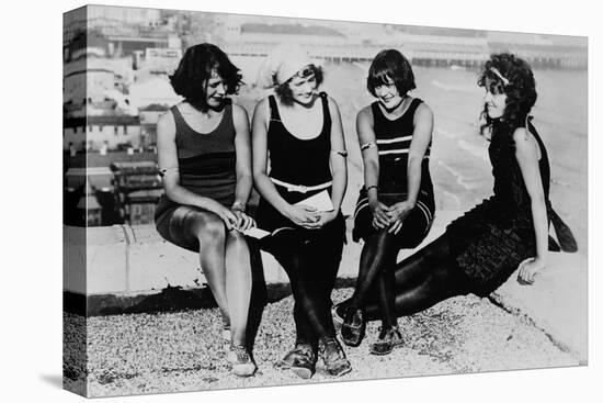 Four Women at the Beach Photograph - Atlantic City, NJ-Lantern Press-Stretched Canvas