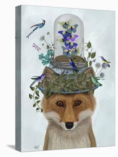 Fox with Butterfly Bell Jar-Fab Funky-Stretched Canvas