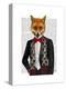 Fox with Red Bow Tie-Fab Funky-Stretched Canvas