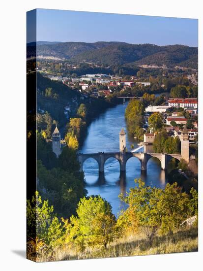 France, Midi-Pyrenees Region, Lot Department, Cahors, Pont Valentre, Midieval Bridge, Lot River-Walter Bibikow-Premier Image Canvas