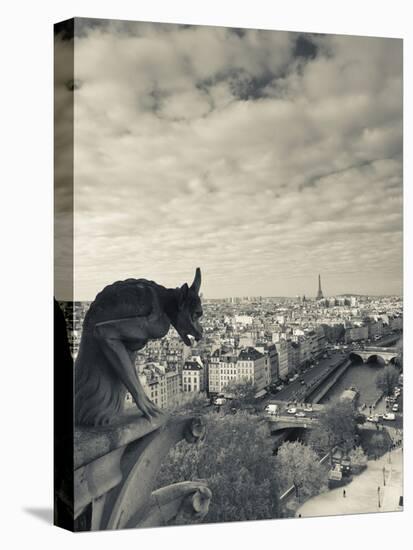 France, Paris, View from the Cathedrale Notre Dame Cathedral with Gargoyles-Walter Bibikow-Premier Image Canvas