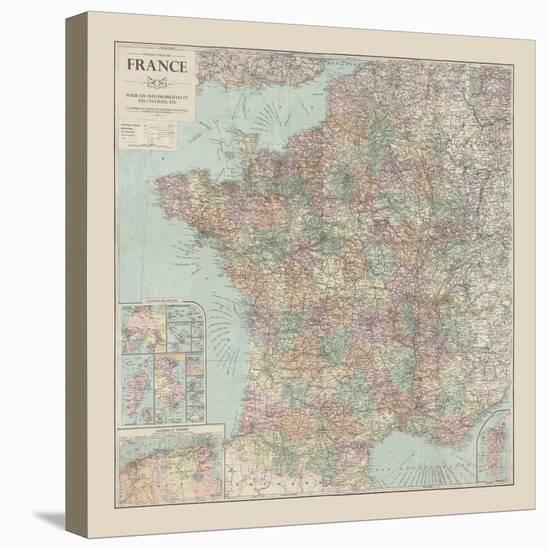 France Travel Map-The Vintage Collection-Stretched Canvas