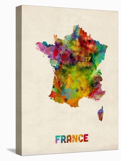 France Watercolor Map-Michael Tompsett-Stretched Canvas