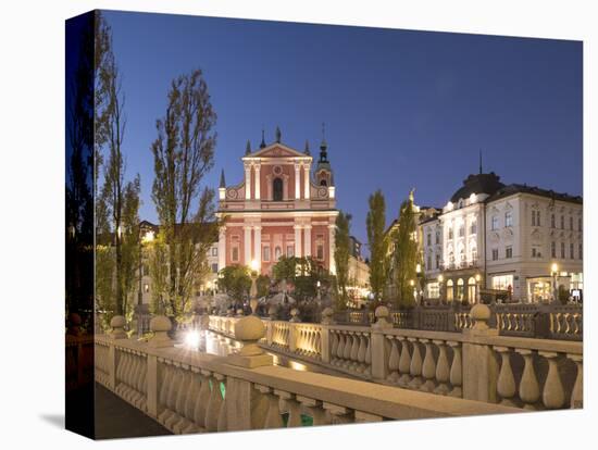 Franciscan Church of the Annunciation illuminated at night, Old Town, Ljubljana, Slovenia-Ben Pipe-Premier Image Canvas