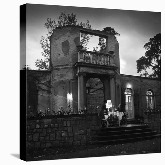 Frau and Herr Fritz Kehl Dining on Terrace of their Bombed-Out Villa-Nina Leen-Premier Image Canvas