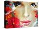 Freehand Painted Bright Color Composition with a Female Face-A Frants-Stretched Canvas